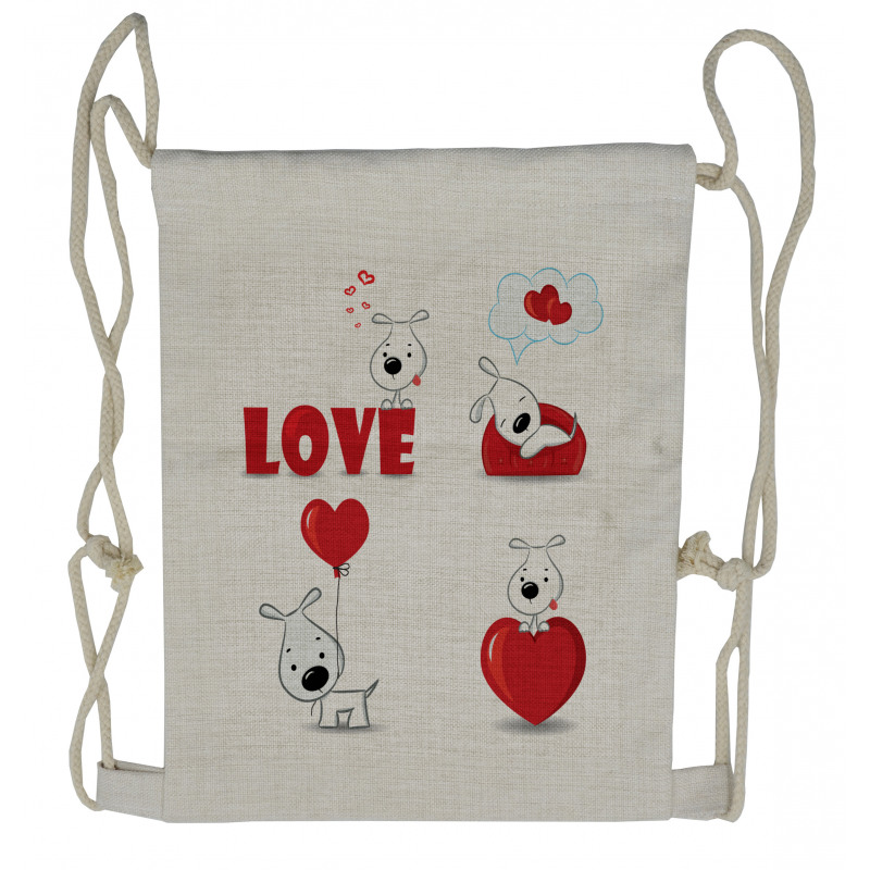 Funny Dog with Hearts Drawstring Backpack