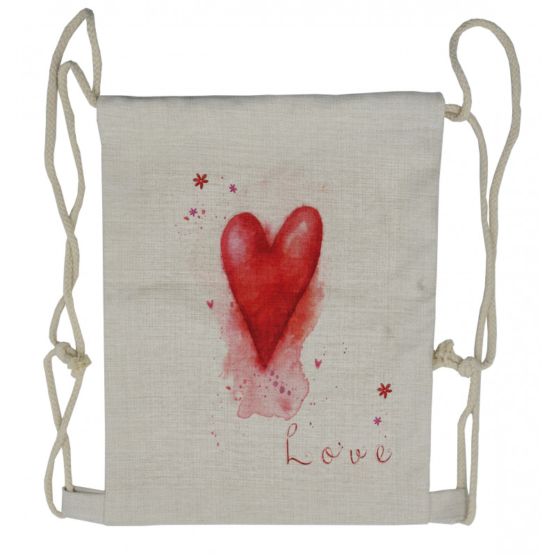 Watercolor Effect Heart Drawstring Backpack