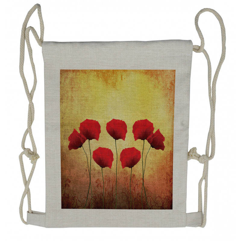 Retro Poppy Flowers Drawstring Backpack