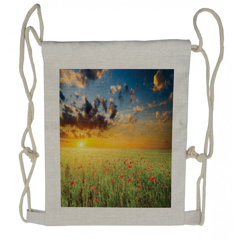 Sunset at Meadow Poppy Drawstring Backpack