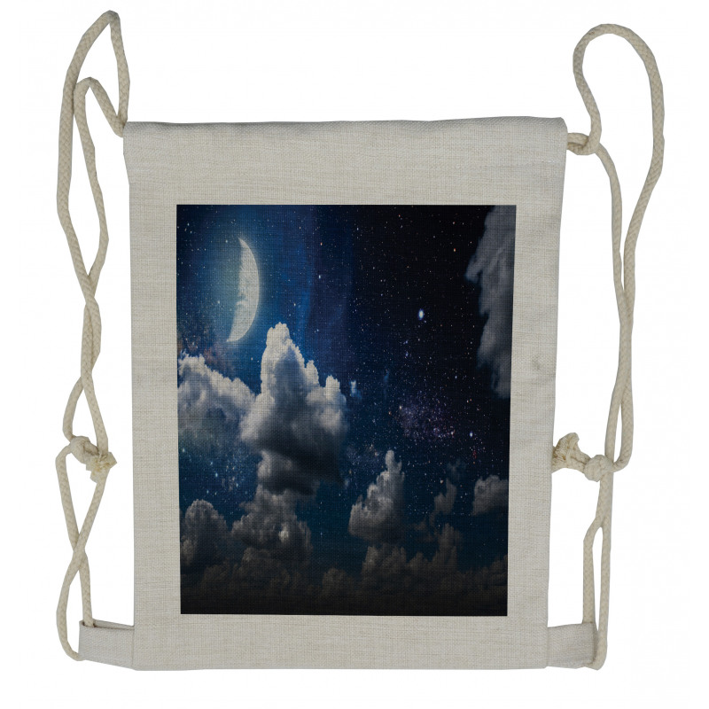 Moon Clouds Stars Night Drawstring Backpack