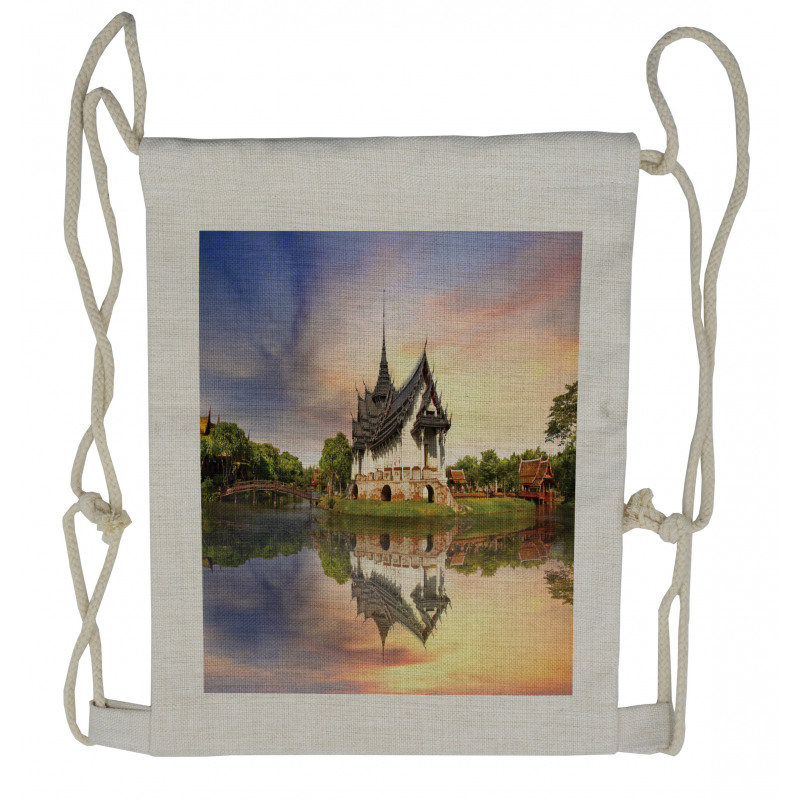 Medieval Building House Drawstring Backpack