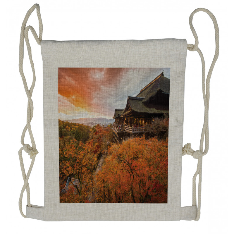 Japanese Building in Fall Drawstring Backpack