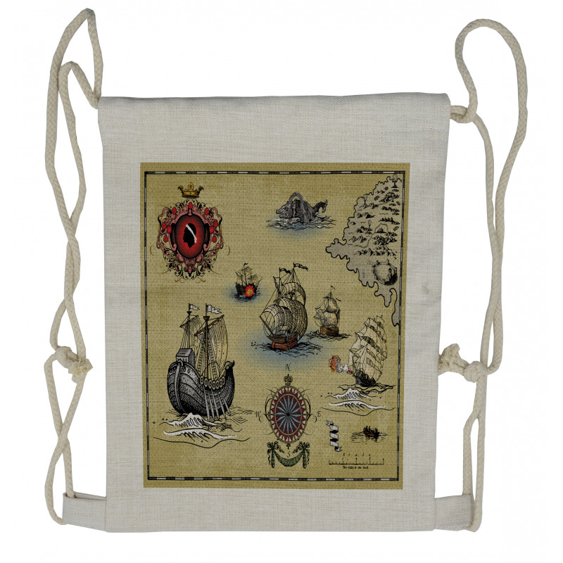 Antique Map Pirate Drawstring Backpack