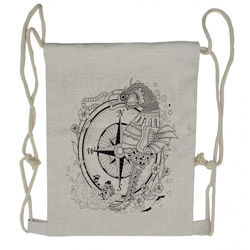 Seahorse Compass Drawstring Backpack