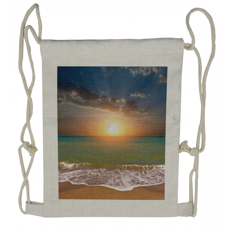 Sandy Beach Waves Sunset Drawstring Backpack