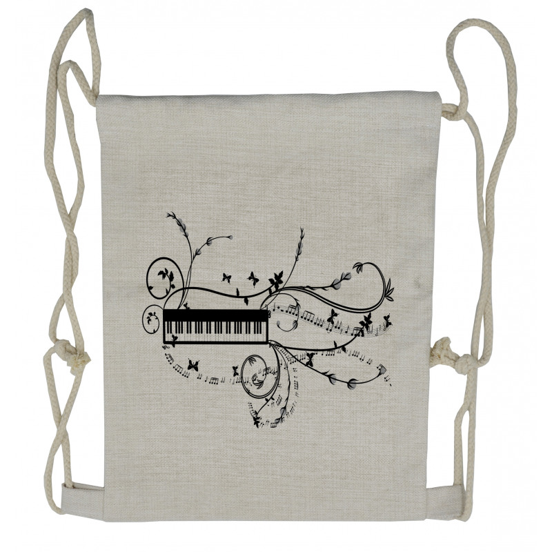 Keyboard Curlicue Motif Art Drawstring Backpack