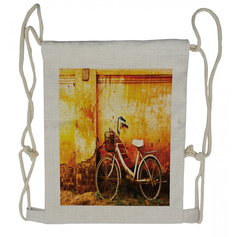 Bike Rusty Cracked Wall Drawstring Backpack