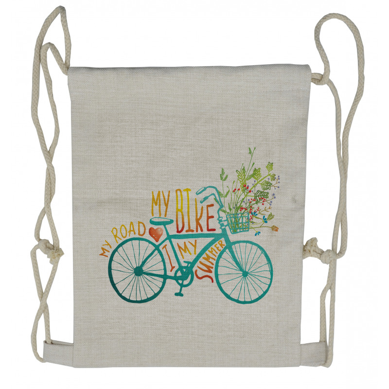 Blue Bike with Flowers Drawstring Backpack