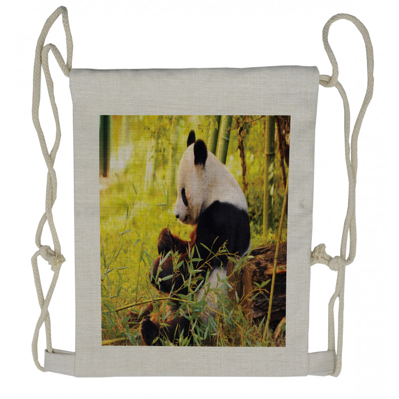 Panda Sitting in Forest Drawstring Backpack