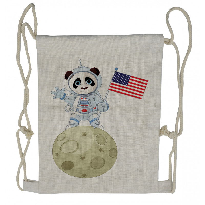 Astronaut on Moon Cartoon Drawstring Backpack