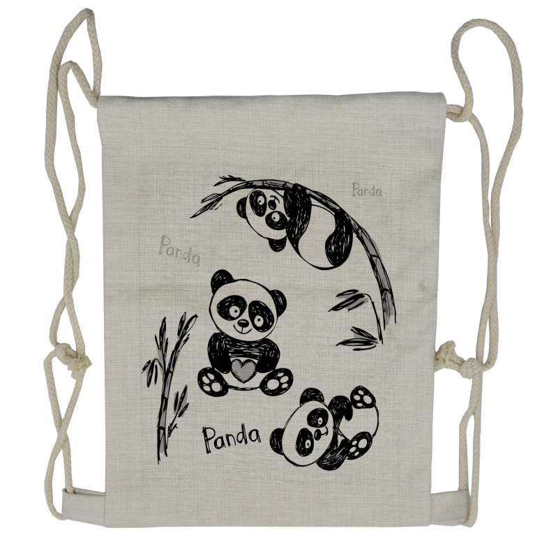 Hand Drawn Panda Poses Drawstring Backpack