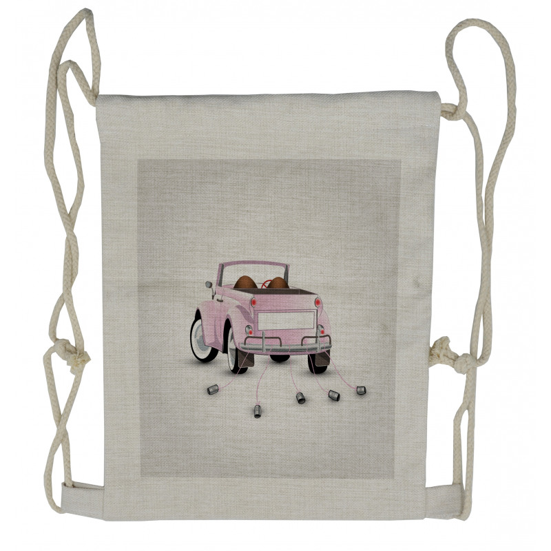 Just Married Cartoon Car Drawstring Backpack