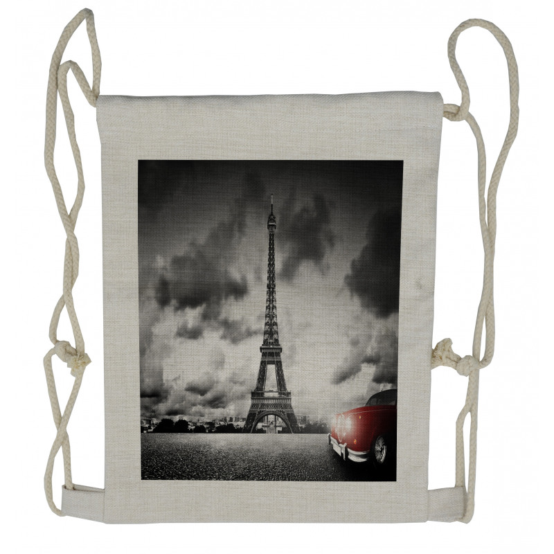 Eiffel Tower Cloudy Day Drawstring Backpack