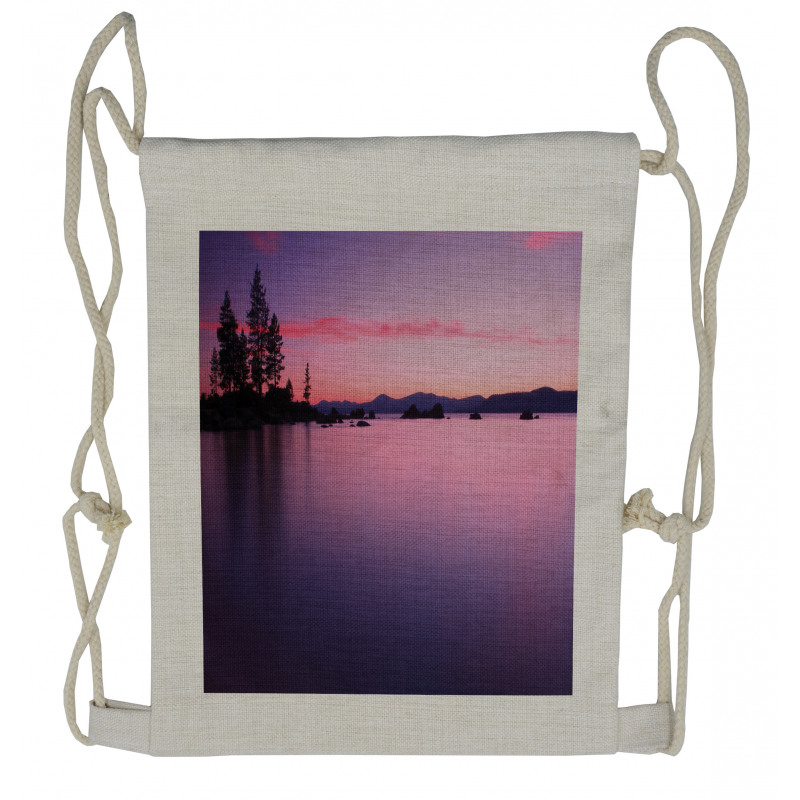 Hazy Calm Lake Tahoe Drawstring Backpack