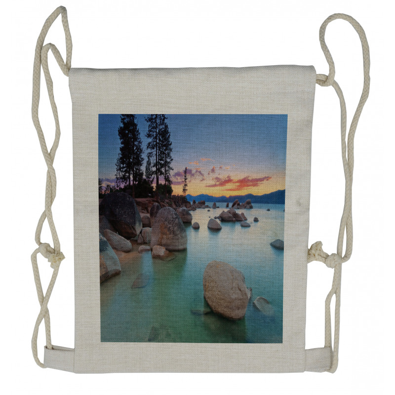 Romantic Lake Sunset Drawstring Backpack