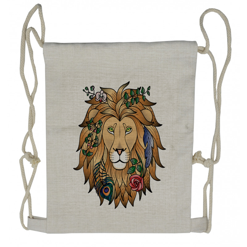 Lion with Flower Drawstring Backpack