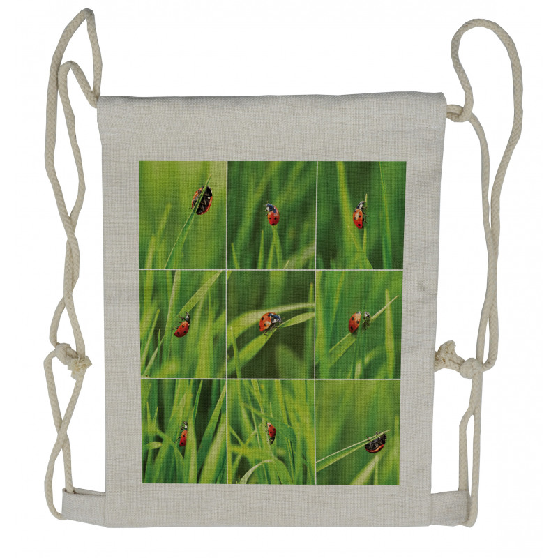 Ladybug over Fresh Grass Drawstring Backpack