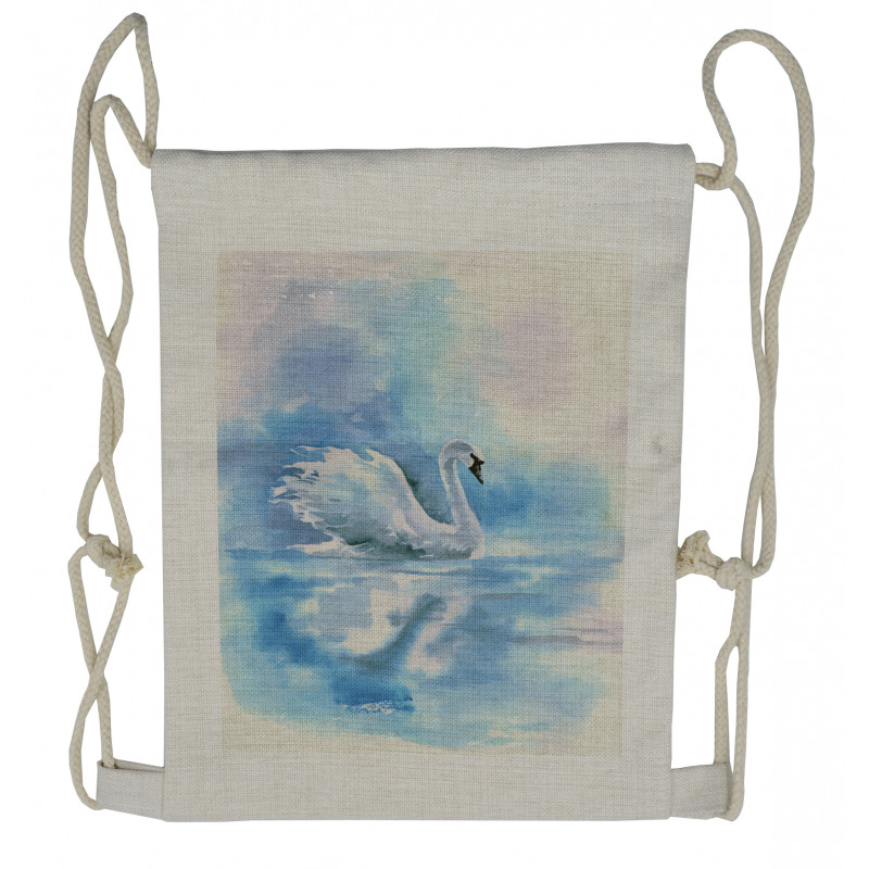 Swan in Hazy River Art Drawstring Backpack