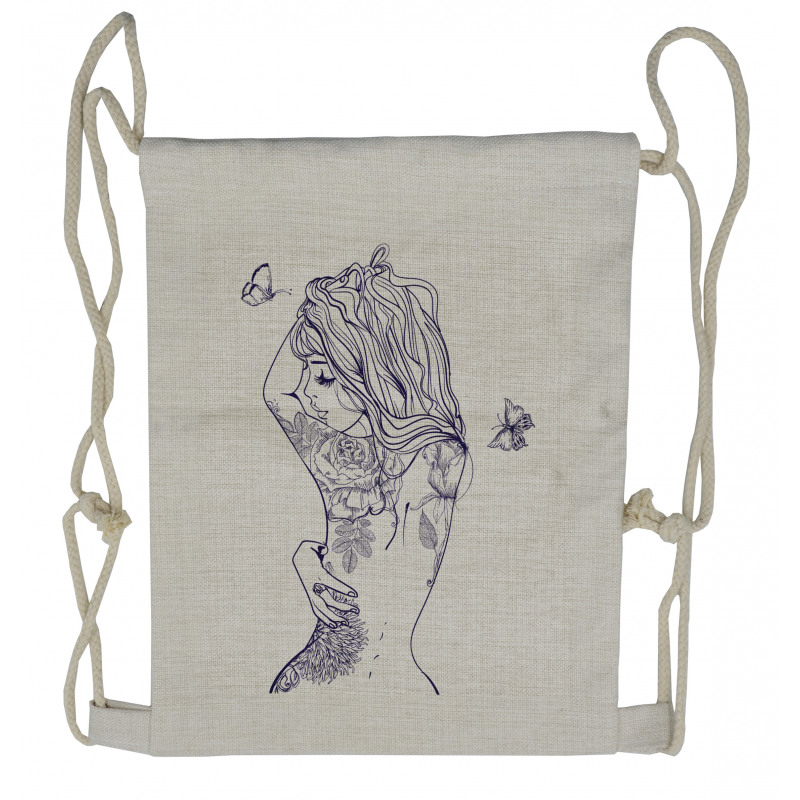 Young Girl with Tattoo Drawstring Backpack