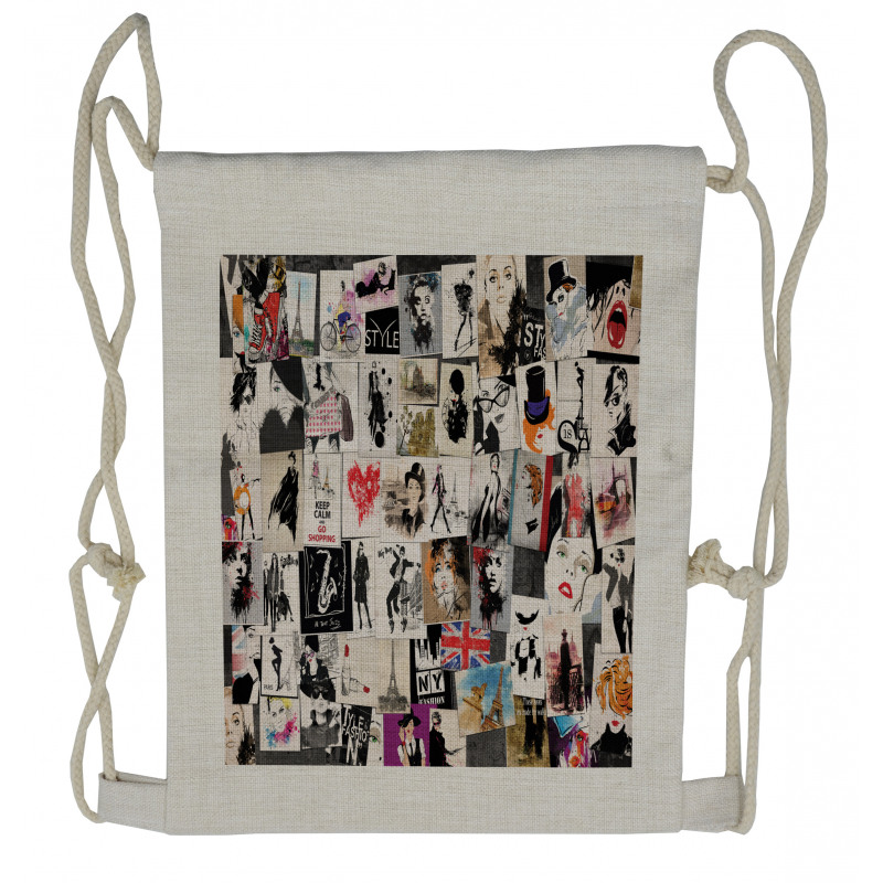 Collage Fashion Modern Drawstring Backpack