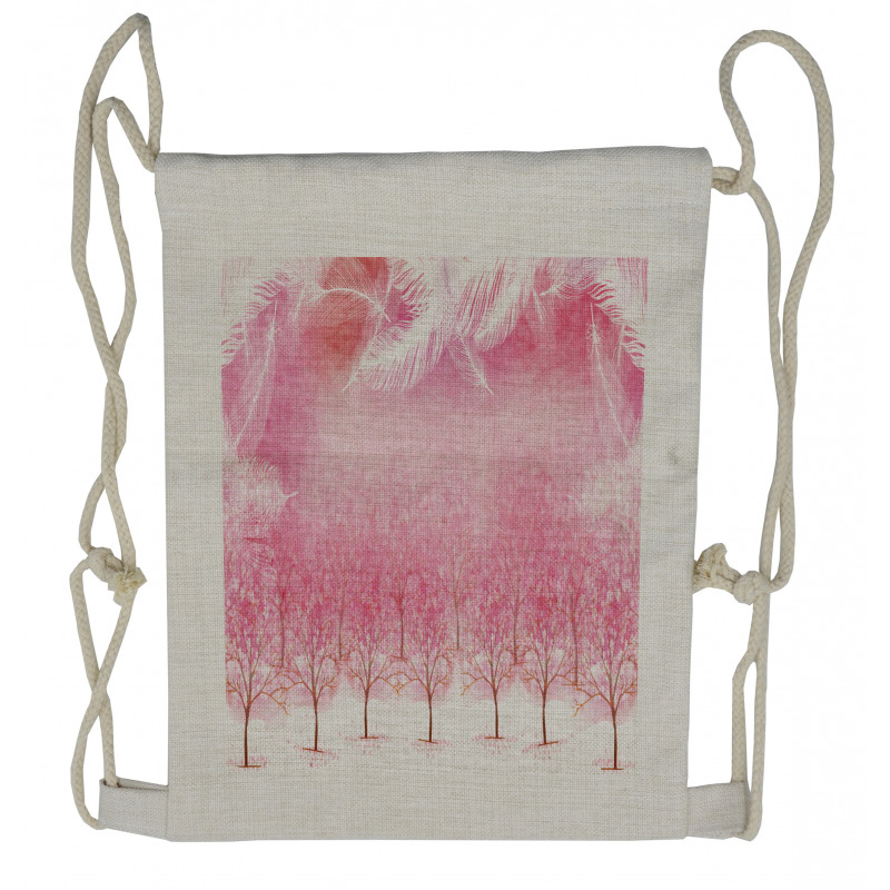 Cherry Trees Feathers Drawstring Backpack