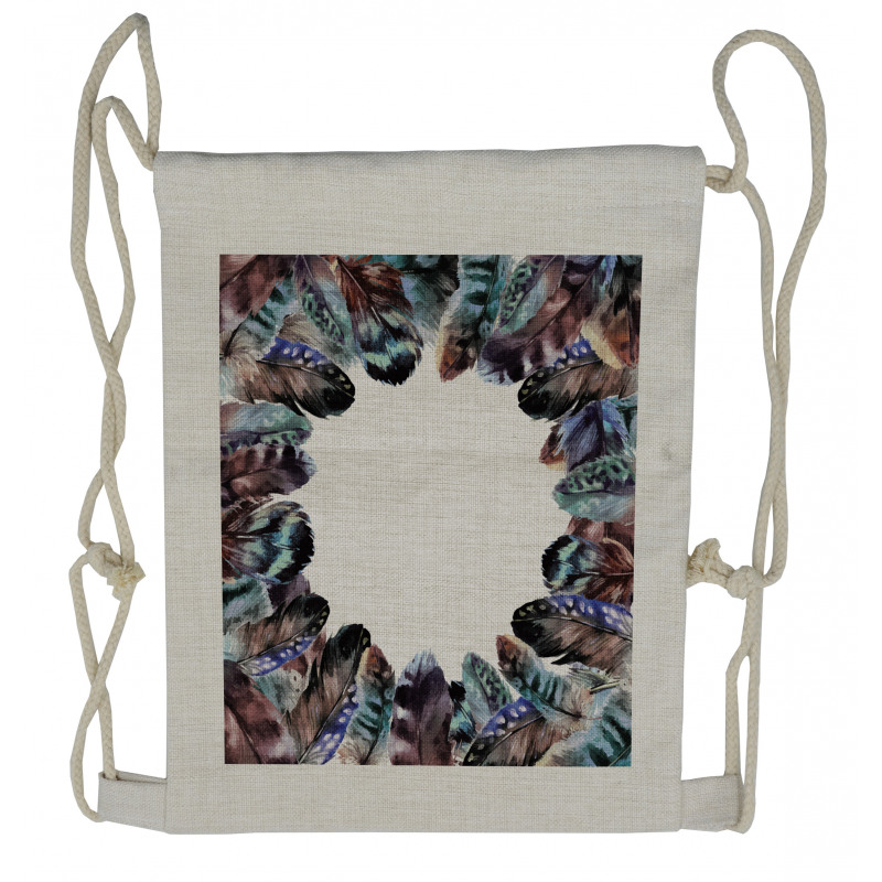 Bird Feathers Circle Art Drawstring Backpack