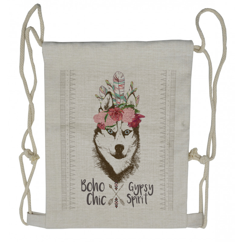 Flowers Feathers Husky Drawstring Backpack