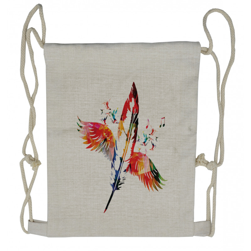 Feather with Wings Birds Drawstring Backpack