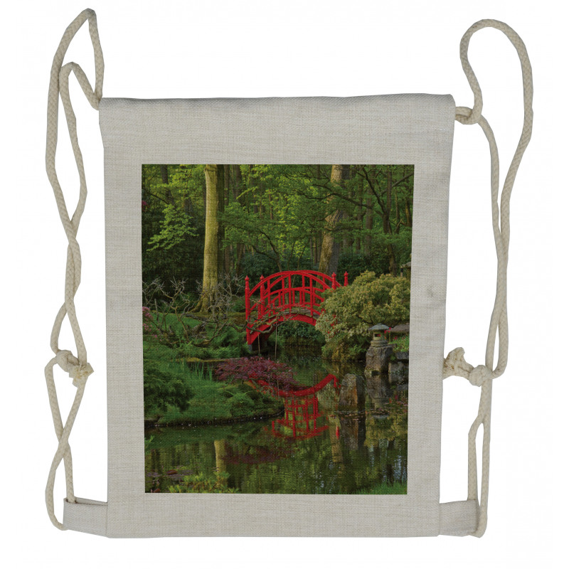 Chinese Bridge in a Forest Drawstring Backpack