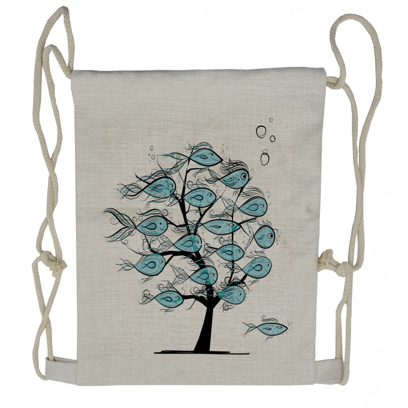 Sea Animals on Tree Theme Drawstring Backpack