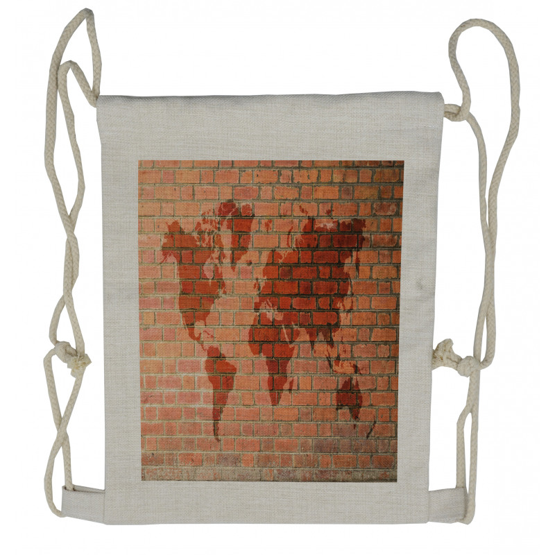 World Map on Brick Wall Drawstring Backpack