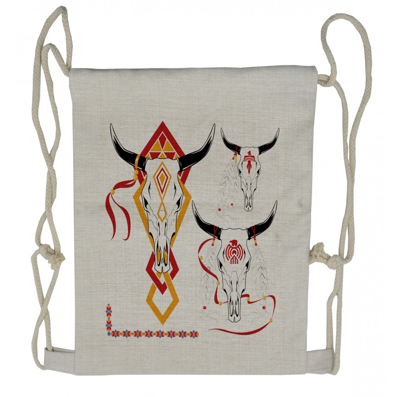 Bulls Head with Feather Drawstring Backpack