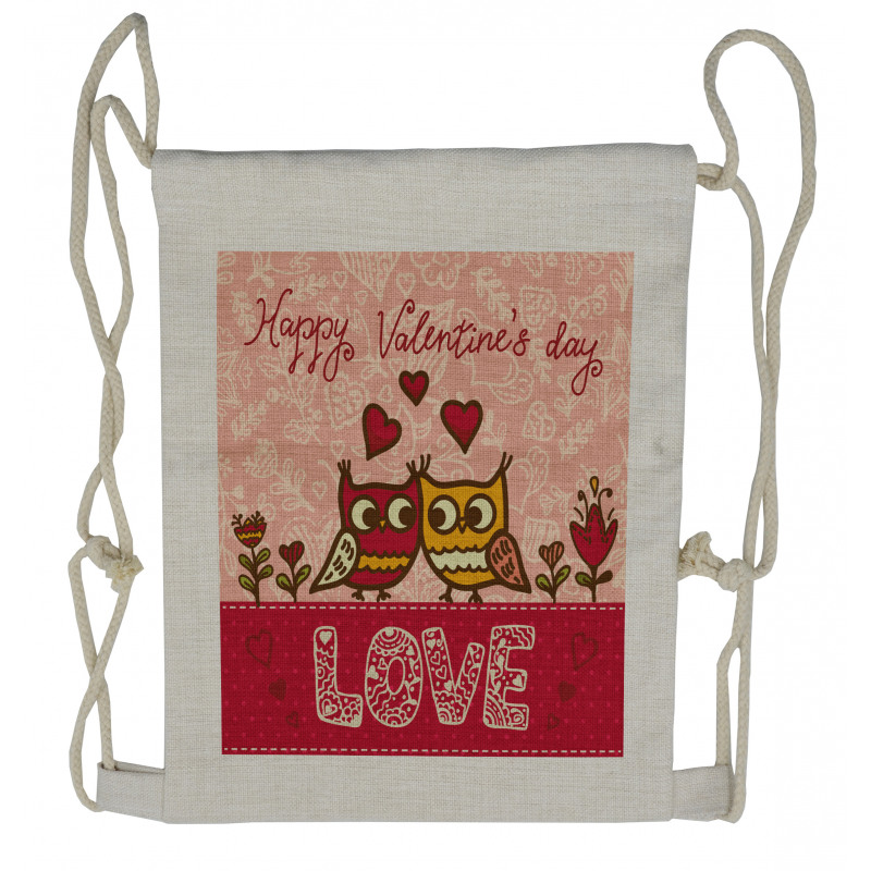 Owls Love Heart Drawstring Backpack