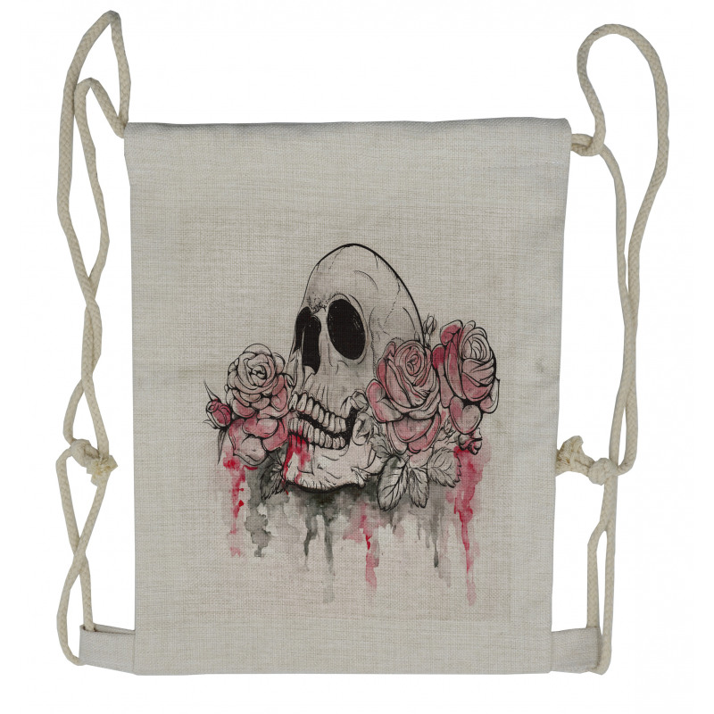 Skull Head Roses Drawstring Backpack