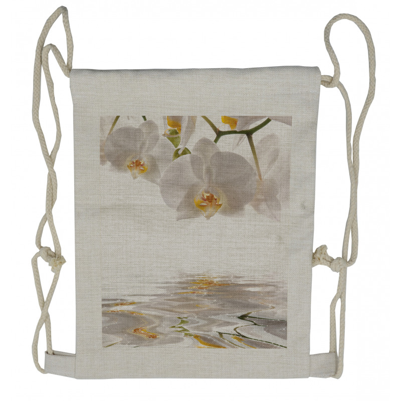 Orchids on Rippling Water Drawstring Backpack