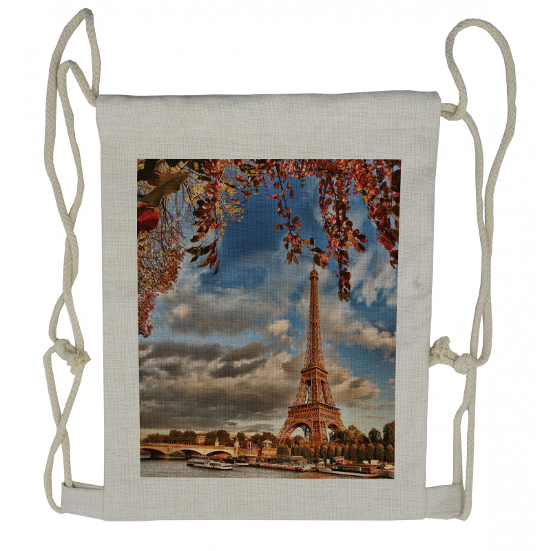 Beauty of Autumn Eiffel View Drawstring Backpack