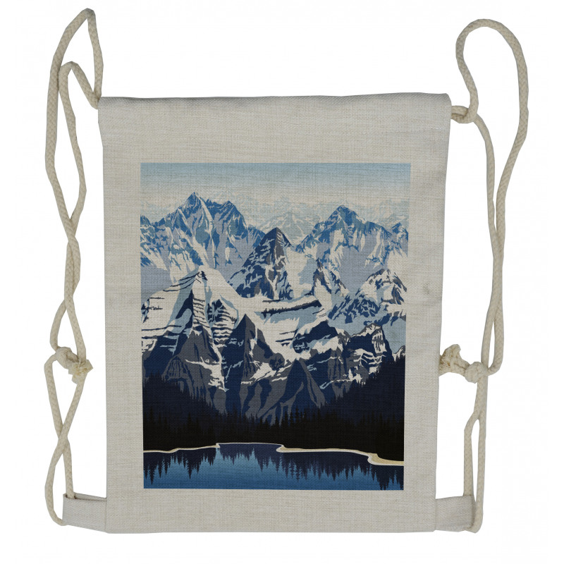 Mountain with Snow View Drawstring Backpack