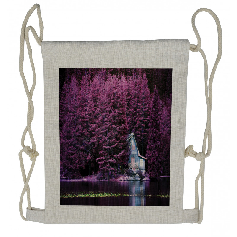 Purple Trees by Lake Drawstring Backpack