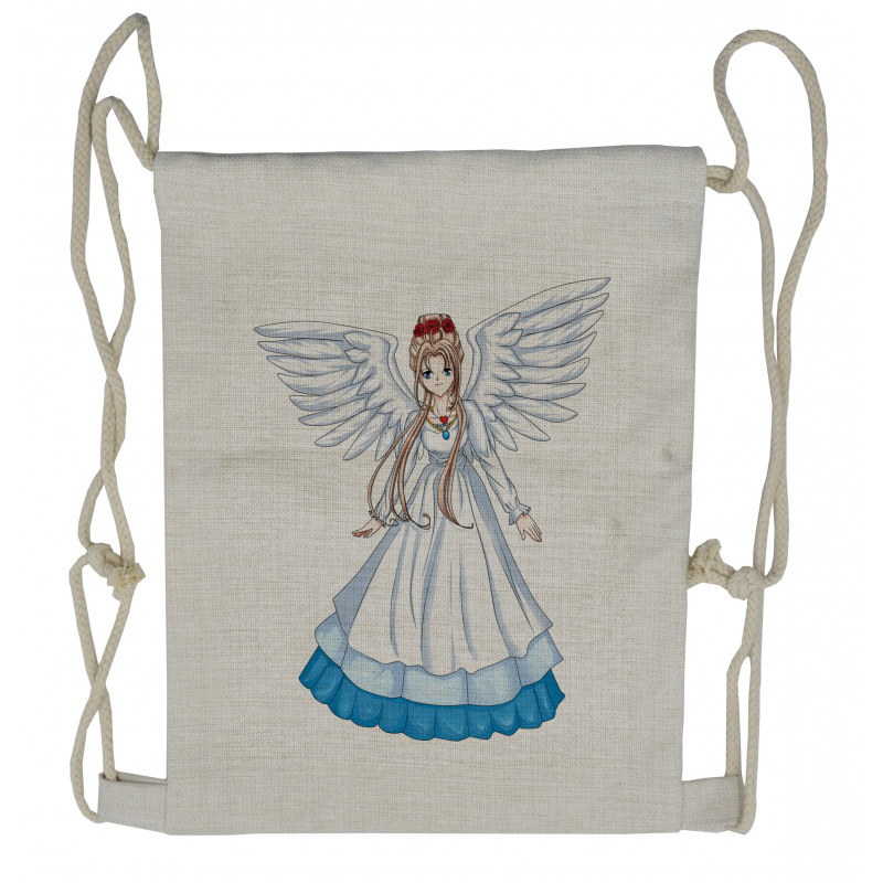 Cartoon with Angel Wings Drawstring Backpack