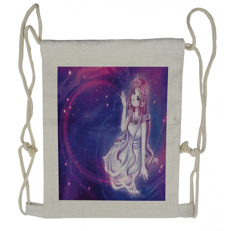 Purple Anime Fairy Sitting Drawstring Backpack