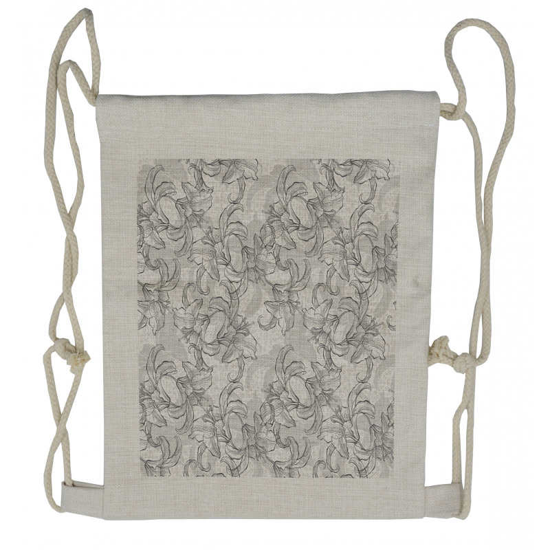 Vintage Greyscale Flowers Drawstring Backpack