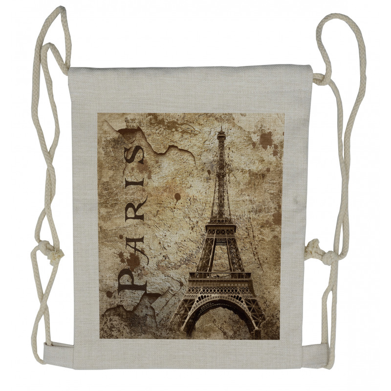 Eiffel Tower on Grunge Wall Drawstring Backpack