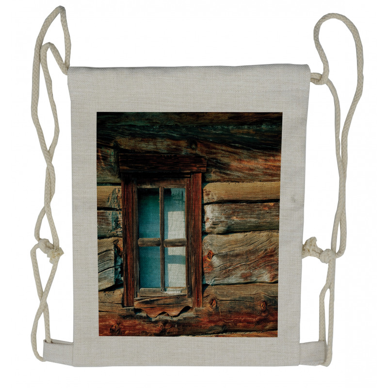 Wooden Pattern Window Drawstring Backpack