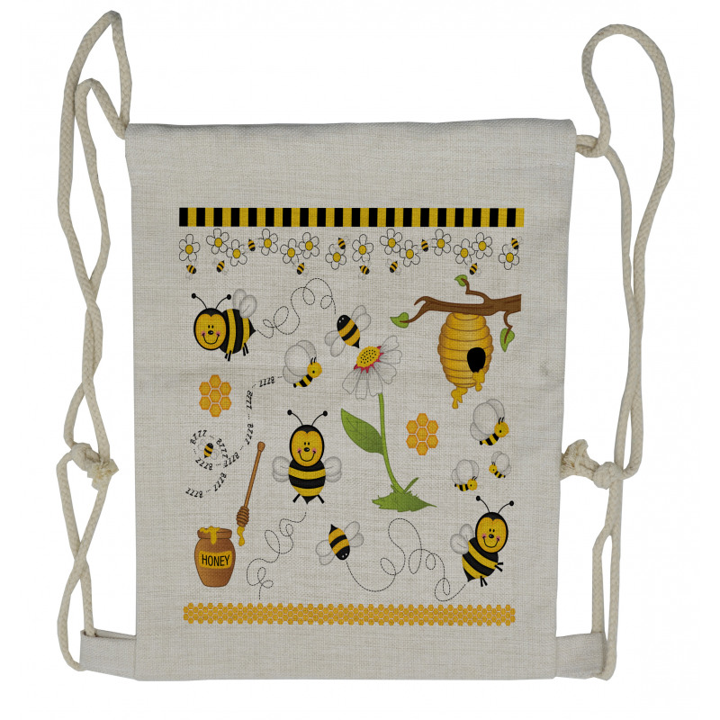 Bees Daisies Chamomile Drawstring Backpack