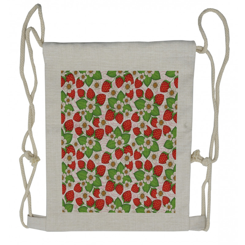 Floral Strawberry Scene Drawstring Backpack