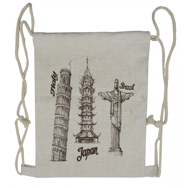 Japanese Style Building View Drawstring Backpack