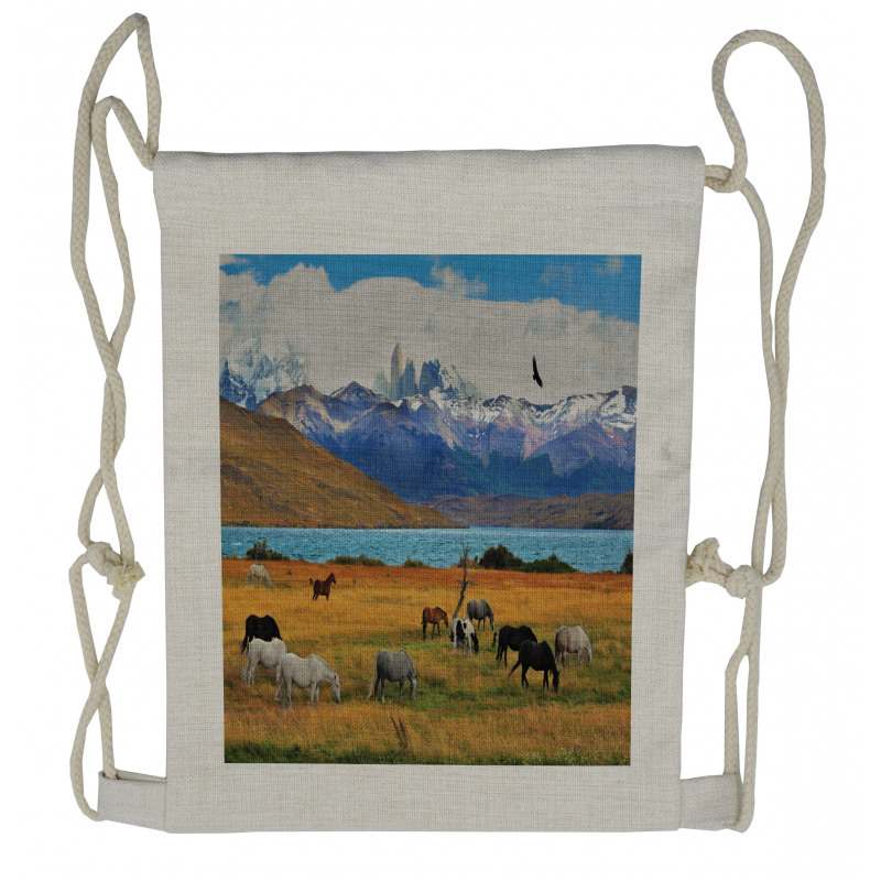 Farm Horse in Mountain Drawstring Backpack