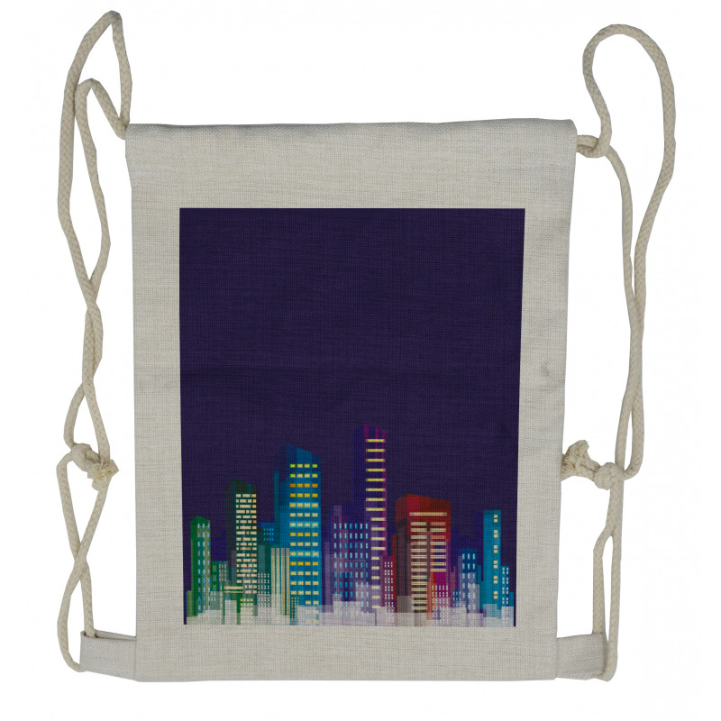 City at Night Cartoon Drawstring Backpack