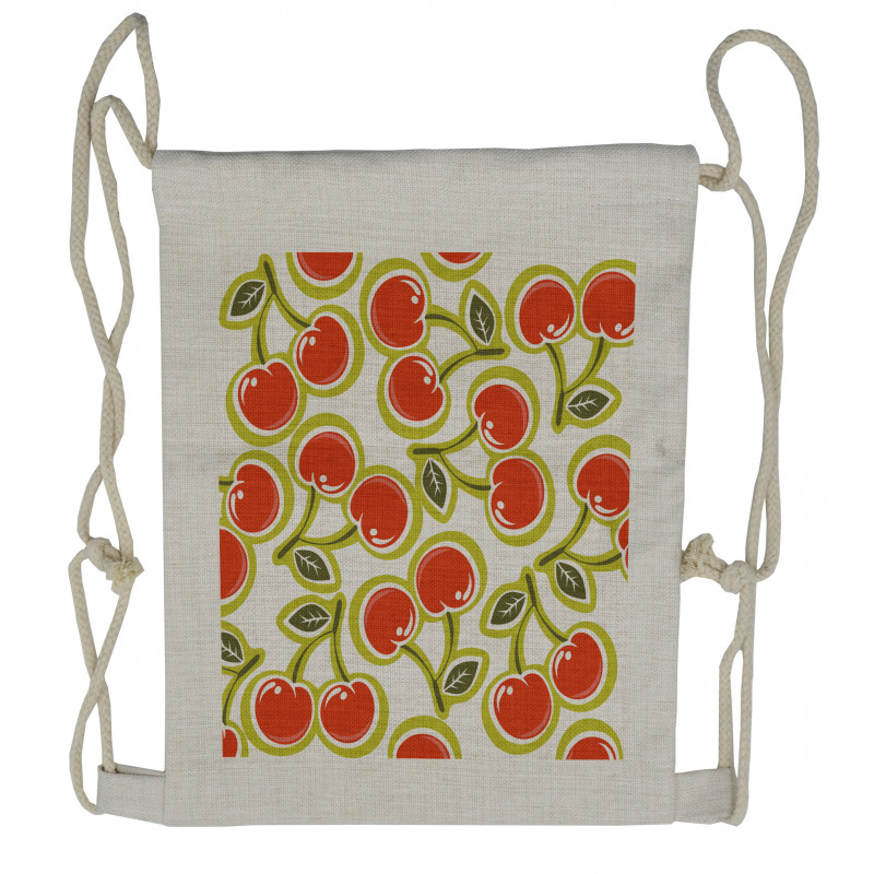 Cherry and Leaves Pattern Drawstring Backpack